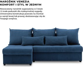 Venezia sarokkanapé, kordbársony, univerzális oldal, hab töltet, kék