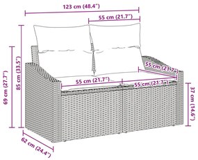2-fős Kertisofa Tárolóval és Párnákkal Szürke Poly Rattan