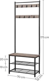 Kabáttartó állvány, cipőtartó üléssel, magasság 175 cm