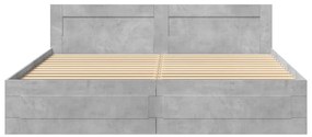 betonszürke szerelt fa ágykeret fejtámlával 200 x 200 cm