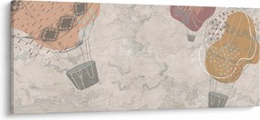Kép - léggömbök a város felett , meleg tónusok (120x50 cm)