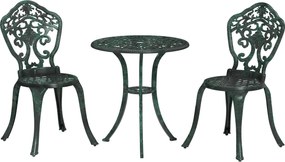 Outsunny 3 részes alumínium kerti bistró szett (2 szék + 1 kerek asztal) Zöld kovácsolt vas megjelenés | Aosom