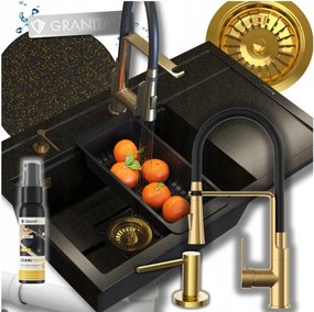 Rendo egymedencés gránit mosogató szett 6in1 arany csaptelep Vegas szifon