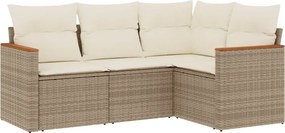 vidaXL 4 részes bézs polyrattan kerti ülőgarnitúra párnákkal