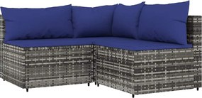 vidaXL 3 részes szürke polyrattan kerti ülőgarnitúra párnákkal