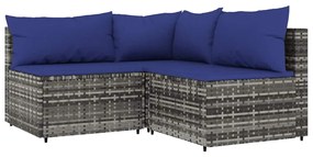 vidaXL 3 részes szürke polyrattan kerti ülőgarnitúra párnákkal