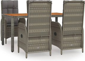 vidaXL 5 részes szürke polyrattan kerti étkezőgarnitúra párnával