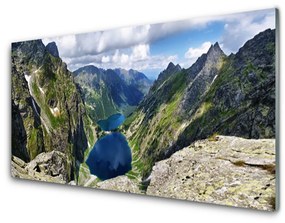 Üvegkép Mountain Lake Valley Peaks 120x60cm 2 fogas