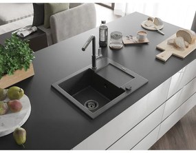 Mexen Enzo, 1 kamrás gránit mosogató 576x465x174 mm és Flora mosogató csaptelep, fekete foltos, 6506-76-670401-08-B