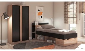 Fekete-natúr színű ruhásszekrény tölgyfa dekorral 90x180x53 cm Dennis – Marckeric