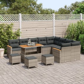 13 darabos Kertbútor Szett párnákkal Szürke Poli Rattan Akác, 4 darabos Kertivacsora Szett párnákkal Szürke Poli Rattan Akác