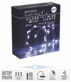 Silver lights fényfüzér időzítővel  80 LED, hideg fehér, 395 cm