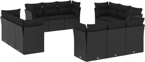 vidaXL 12 részes fekete polyrattan kerti ülőgarnitúra párnákkal