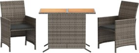 vidaXL 3 részes szürke polyrattan bisztrógarnitúra párnákkal