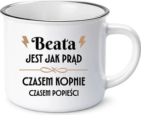 A név olyan, mint az áram néha rúg Bögre Zománcozott Ajándék Villanyszerelő Feleségnek