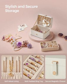 Ékszerdoboz, 2 szintes ékszertároló, 11 x 16 x 8 cm, felhőfehér