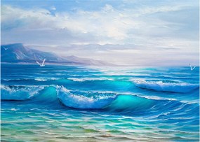 Üveg kép - Olajfestmény a tengerről sirályokkal (70x50 cm)
