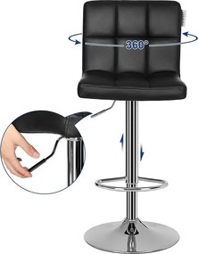 Bárszék szett 2 db-os, állítható magasság, szintetikus bőr, fekete