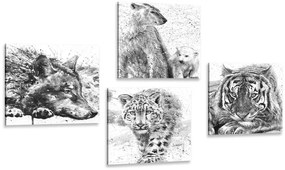 Képszett állatok fekete-fehér akvarell változatban