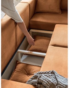 Téglavörös kordbársony kinyitható sarokkanapé (jobb oldali) Lazy Lukka – Miuform