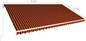 narancssárga és barna kézzel kihúzható napellenző 600 x 300 cm