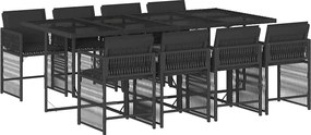vidaXL 9 részes fekete polyrattan kerti étkezőgarnitúra párnákkal