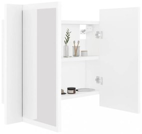 fehér akril LED-es fürdőszobaszekrény tükörrel 60x12x45 cm