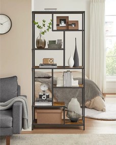 Könyvespolc, 6 szintes könyvespolc 30 x 80 x 180 cm, rusztikus barna és fekete