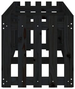 fekete tömör fenyőfa kerti magaságyás kerítéssel 200x50x50 cm