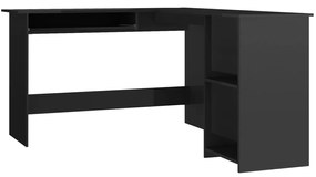 Magasfényű fekete forgácslap L-alakú íróasztal 120x140x75 cm