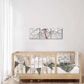 Kép - Egy fehér fa képe virágokkal, rózsaarany (órával) (90x30 cm)