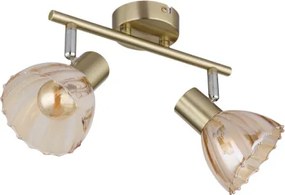 Globo 54315M-2 Fali spotlámpa, fém sárgaréz színű matt, króm, borostyánszínű üveg, szatírozott, elfordítható, HxSzxM: 250x130x190mm, 2x E14 40W 230V izzók nélkül