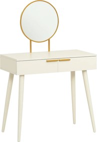 HOMCOM Sminkasztal Kerek Tükörrel - 2 Fiókos, Modern Stílus, 80x40x123 cm, Fehér | Aosom
