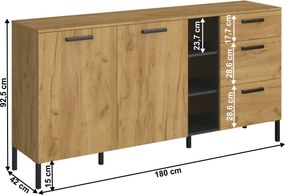 Komód 2D3S, craft tölgy arany/antracit, SANTANA
