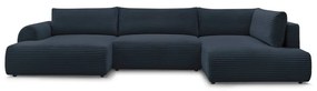 Sötétkék kordbársony kinyitható sarokkanapé (bal oldali-U alakú) Lucien – Bobochic Paris