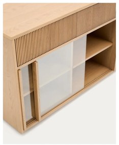 Natúr színű tálalószekrény tolóajtóval tölgyfa dekorral 200x80x40 cm Helvine – Kave Home