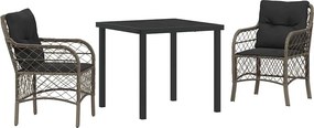 vidaXL Kert étkező szett párnával 3 pcs Szürke polirattan