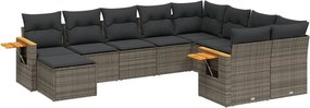 vidaXL 10 részes szürke polyrattan kerti ülőgarnitúra párnákkal