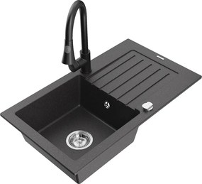 Mexen Pablo 1-medencés gránit mosogató csepptálcával és Elia konyhai csapteleppel, fekete pöttyös - 6510-76-670101-70