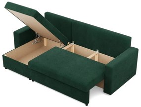 Zeus sarokkanapé, 2 ágyneműtartóval, egyenes kartámasz, kordbársony, univerzális oldal, hab töltet, zöld