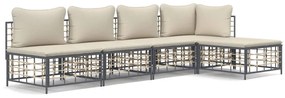 5 részes antracitszürke polyrattan kerti ülőgarnitúra párnákkal