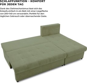 Venezia sarokkanapé, kordbársony, univerzális oldal, bonell töltet, zöld