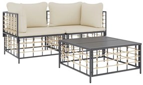 vidaXL 3 részes antracitszürke polyrattan kerti ülőgarnitúra párnákkal