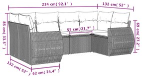 6 részes szürke polyrattan kerti ülőgarnitúra párnákkal