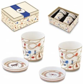 Porcelán eszpresszó pohár alátéttel 90 ml díszdobozban két személyes szett lovas mintával Cheval