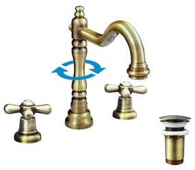 RAV Slezák MK132.0SM - mosdócsaptelep + leeresztőgarnitúra MORAVA RETRO antik sárgaréz