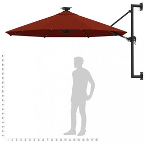 terrakotta falra szerelhető napernyő fémrúddal 300 cm