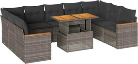 vidaXL 10 részes szürke polyrattan akácfa kerti ülőgarnitúra párnákkal