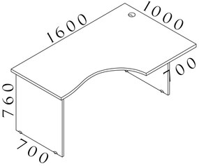 Visio LUX ergonomikus asztal 160 x 100 cm, jobb, tölgy