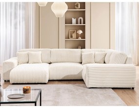 Krémszínű kordbársony sarokkanapé (jobb oldali-U alakú) Justin – Ropez